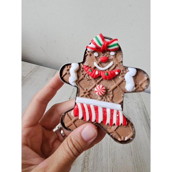 Vintage gingerbread cookie cutter ornament Xmas peppermint tree unique glitter s - Picture 5 of 7